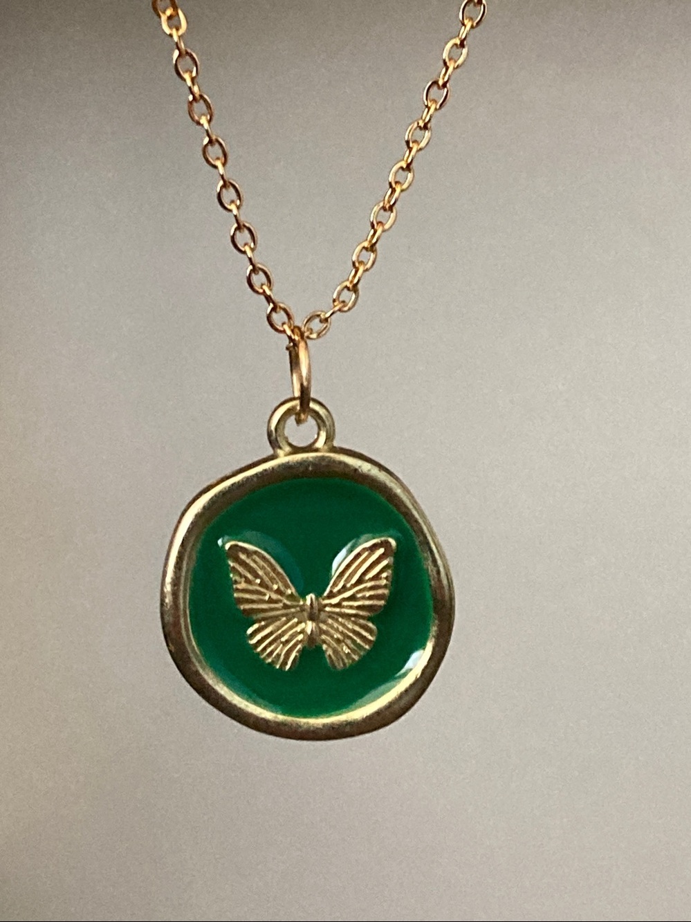 NWT Green Butterfly Necklace Gold Stainless Steel